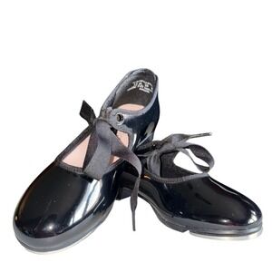Capezio Tele Tone Tap Shoes Black Patent Leather Lace Up Kids Youth Size 13 M